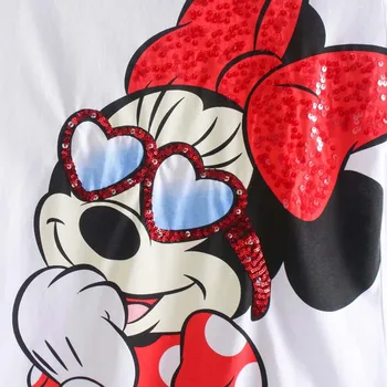 Disney Marškinėliai Elegantiškos Mados Minnie Mouse Animacinių Filmų Blizgučiais Spausdinti Saldus Moterų Marškinėliai Medvilnės O-Kaklo Megztinis Trumpomis Rankovėmis Tee Viršūnės
