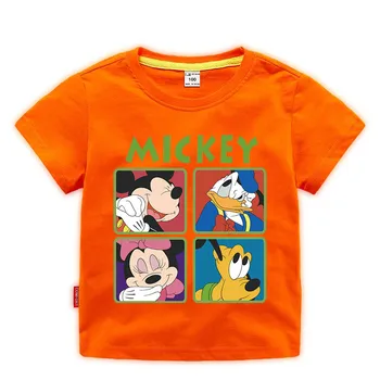 Disney nauja vaikų marškinėliai Mickey Mouse spausdinti pečių, sagties apvalios kaklo vientisos spalvos medvilnės vaikų vasaros undershirt