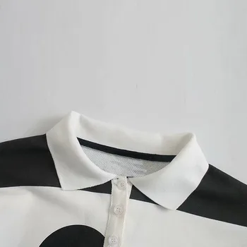 Disney Polo Marškinėliai Atsitiktinis Mickey Mouse Animacinių Filmų Spausdinimo Juoda Balta Kontrastas Spalvos Ilgomis Rankovėmis Harajuku Moterų Korėjos Moterų Tee Viršūnės