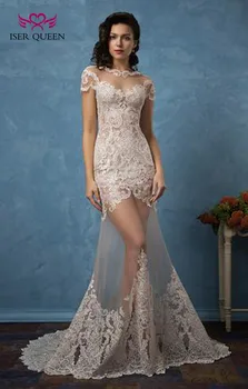 Du viename Tiulio Vestuvių Suknelės Naujos Iliuzija Seksualus Undinė Vestuvių Suknelė, Su Nuimamu Sijonu Plius Dydis Vestuvių Suknelė W0077