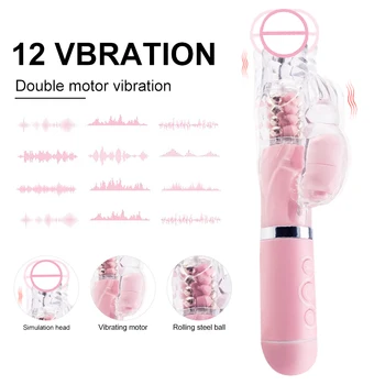 Dual Motor Dildo Rabbit Vibratorius Vibracijos ir Rotacijos Sekso Žaislas Moterims G Spot Massager Klitorio Stimuliatorius Sekso Parduotuvė