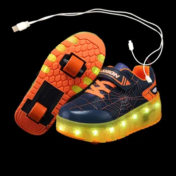 Dvi Žalios LED usb įkrovimo roller batai spindinčią šviesą šviesos sportbačiai su ratais vaikai volai skate batai berniukas mergaičių