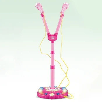 Dvigubas Mikrofonas Reguliuojamas Stovas Dovanų Vaikams Karaoke Žaislas Su Šviesos Juokingi Merginos Garso Mokymosi Pradžioje Švietimo Namų Laidinį