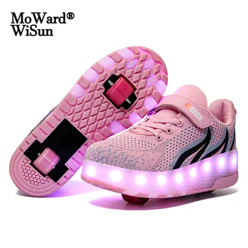 Dydis 28-40 Ritinio Skate Batai Vaikams Mergaitės Berniukai LED Sportbačiai Su Dviguba Ratų USB Įkrauti Šviesos Ratų Batai Vaikams