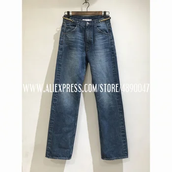 Džinsai retro mid-rise džinsus, Aukštos kokybės moteriški džinsai visas ilgis mama jeans street drabužių Liesas plauti mėlyna tiesios kelnės