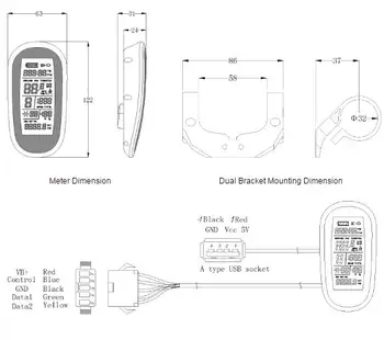 Ebike 24V 36V 48V protingas juoda KT-LCD6-USB Valdymo Skydelis LCD Ekranas Elektrinis Dviratis dviračio Dalys KT valdytojas