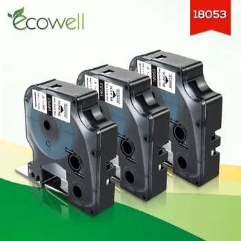 Ecowell 3pcs suderinama Dymo Rhino 4200,5200,6000,6200 Label Maker 18053 Pramonės Rhino HeatShrink Mėgintuvėlio etiketės juosta 9mm