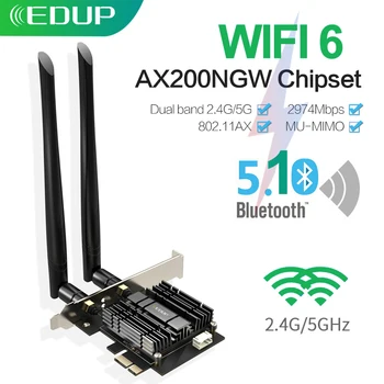 EDUP 2974Mbps WI-FI6 Inter AX200 Bluetooth 5.1 PCI-E Wireless WiFi Adapter Dual Band 2.4/5 ghz 