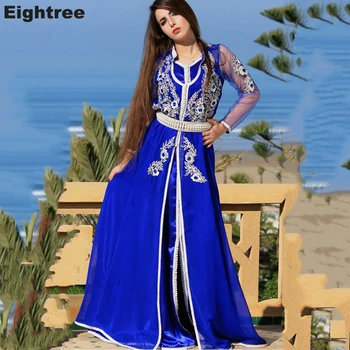 Eightree Royal Blue Arabų Musulmonų Vakaro Suknelės Ilgomis Rankovėmis Caftan Ypatinga Proga Suknelės Nėriniai Appliques Morocco Šalis, Chalatai