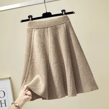 Elastinga Juosmens Dydį, Megztas Sijonas Rudens Žiemos Naujas Moterų Prarasti-line Klostuotas Mini Sijonai faldas mujer moda 2019 f2772