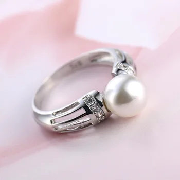 Elegantiškas Autentiški 925 sterlingas sidabro Moterų Žiedai su gėlavandenių Perlų Moterų Piršto Žiedą anillos mujer