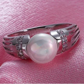 Elegantiškas Autentiški 925 sterlingas sidabro Moterų Žiedai su gėlavandenių Perlų Moterų Piršto Žiedą anillos mujer