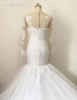 Elegantiškas Pearl Zawalcowany Undinė Vestuvių Suknelė Vestuvių Suknelė su ilgomis Rankovėmis Gamyklos Realios Foto