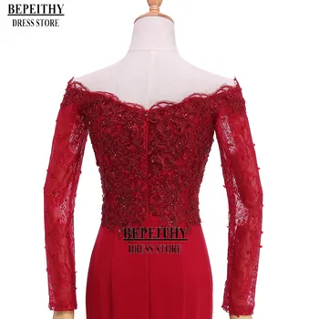 Elegantiškas Sweatheart Nuo Peties Raudoną Vakarinę Suknelę Ilgomis Rankovėmis Pigūs Motina Nuotakos Suknelės, Chalatas De Soiree Realios Nuotraukos