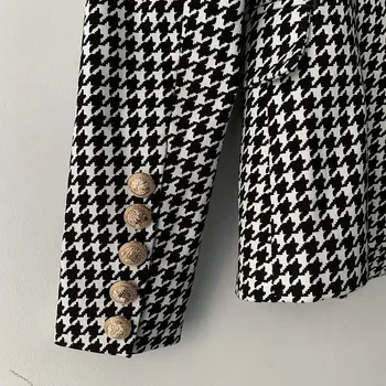 Elegantiškos OLIS elegantiškas dvieiliai švarkas striukės Aukštos kokybės houndstooth moterų rudenį striukės, paltai C464