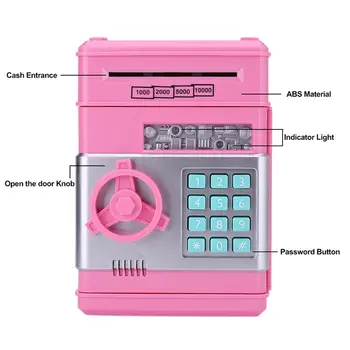 Elektroninių Piggy Bank ATM Mini taupyklė Saugos Slaptažodį Kramtomoji Monetos grynųjų Pinigų priėmimo Mašina, Dovana Vaikams Vaikams