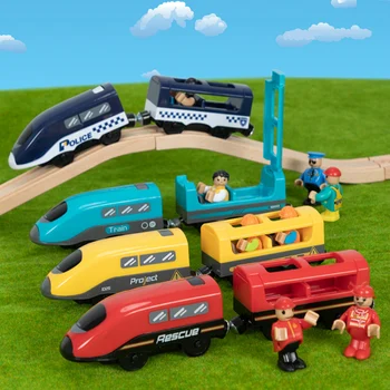Elektros Medinis Žaislas Traukinio Magnetinio Lizdas Diecast su Garso Tinka Medienos Geležinkelio Bėgių Priedai Kalėdų Gilft Vaikams
