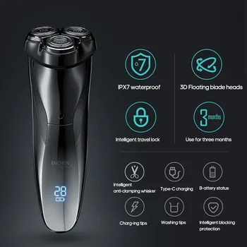 ENCHEN Vyrų Elektrinį skustuvą, 3D IPX7 atsparus Vandeniui USB Įkraunamas Elektrinis Skustuvas Wet & Dry Dvejopo Naudojimo Vyrų Elektrinės Skutimosi