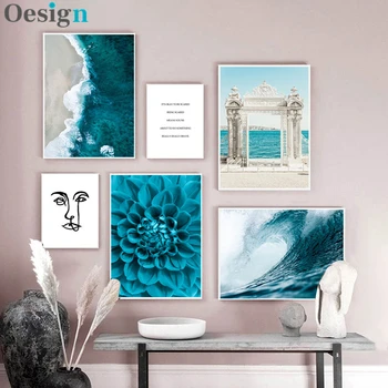 Estilo nórdico flor azul cartazes e cópias dolmabahce sarayi arte da parede mar decorativo imagem para sala de estar paisagem pa
