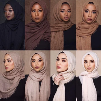 Etninės Negabaritinių Moterų Paprastas Burbulas Medvilnės Šalikas Musulmonų Vingiuoti Hijab Galvos Skara Medvilnės Skaros Pashmina Wrap Hijab Šalikai