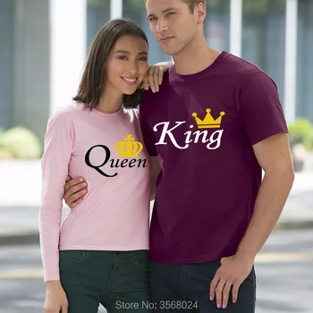 Euro Didelis Dydis marškinėliai Medvilnės Karalius ir Karalienė Spausdinimo Poros Laisvalaikio Viršuje Tees Vyras KING marškiniai trumpomis Rankovėmis O kaklo Meilužis T-shirt