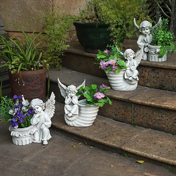 Europos Stiliaus Kiemas Angelas Vazonas Kūrybos Namuose Sodas Kraštovaizdžio Apdaila Balkono Gėlių Jar Dervos Amatų Skulptūra