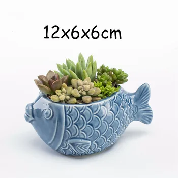 Europos Stiliaus Mielas Mėsingos Vazonas Pocelain Mėlyna Žuvis Gėlių Vaza Sode Mini Bonsai Kaktusas Gėlių Vazonas Namų Dekoro