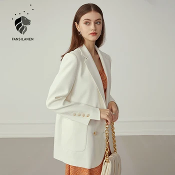 FANSILANEN Elegantiškas office lady baltas švarkas Moterims dvigubo breasted negabaritinių švarkas švarkas Moteriška rudens-žiemos atsitiktinis kailis 2020 m.