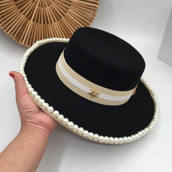 Fedora panama Apie naują žiemos vilnos skrybėlę šiltas įžymybės pearl didelės prancūzų pastoge edition banga moterims
