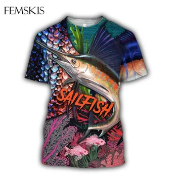 FEMSKIS Vartotojų Kietas Mens T-shirt 3D Šamas Spausdinti Žvejybos Hobis Moterų Marškinėlius Viršuje Hipster Marškinėliai trumpomis Rankovėmis Unisex Negabaritinių