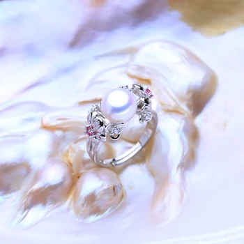 FENASY 8-9mm Perlų Papuošalai natūralių Gėlavandenių Perlų Žiedai meilės Bohemijos 925 Sterling Silver pink akmenų Žiedas Dovana Moterims