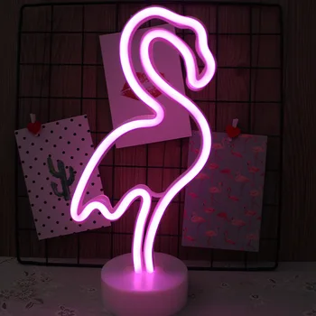 FENGLAIYI Retro Flamingo/Širdies Neon Naktį Lempos DC5V Skulptūra Nekilnojamojo Stiklinis Vamzdelis Neonlights Ženklas, Rankų darbo Namų Puošybai Šviesos