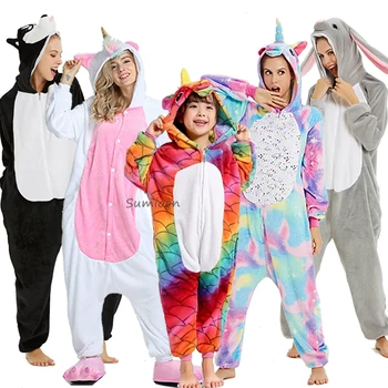 Flanelė Kigurumi Onesies Moterų Pižama 2020 M. Žiemos Gyvūnų Vienaragis Pižamos Suaugusiųjų onesies Vaikai Cosplay Panda Flanelė Sleepwear