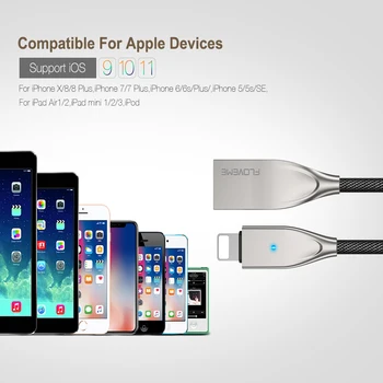 FLOVEME Auto Atjunkite USB Kabelis iPhone, 11 Pro Max 7 5V/2.1 Greito Įkrovimo LED Sinchronizuoti Duomenis Laido Laido 