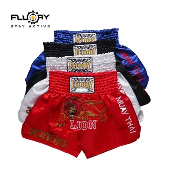 Fluory siuvinėjimo liūtas muay thai šortai, įvairių spalvų kick bokso šortai