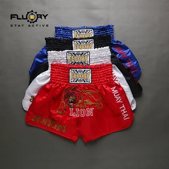 Fluory siuvinėjimo liūtas muay thai šortai, įvairių spalvų kick bokso šortai