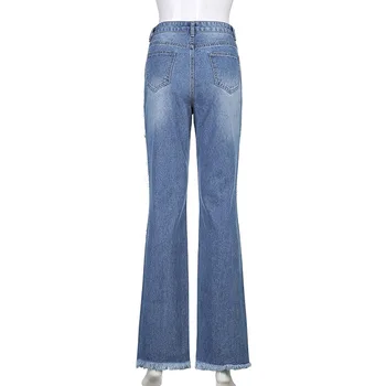 FNOCE 2021 naują pavasario moterų kankina džinsai, kelnės mados tendencijas asmenybės elegantiškas aukštos juosmens, plonas skylę džinsinio visą Flare Kelnės
