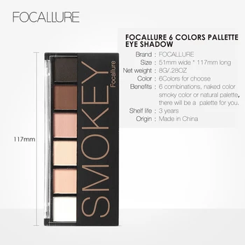FOCALLURE 6 spalvų Smokey Matinis Paletės Eyeshadow ilgalaikis Makiažas, Akių Šešėlių Teptukas