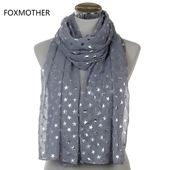FOXMOTHER Naujo Dizaino Mados Blizga Įdegio Mėlyna Juoda Mėlyna Pilka Star Hijab Šalikas moterims Moteriški