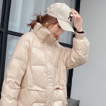 FTLZZ 2020 m. Žiemos Ilgą Striukę Prarasti Moterų Storas Šiltas 90% Baltųjų Ančių Pūkais Parko Stovėti Apykaklės Vėjo Geltono Sniego Paltą Outwear
