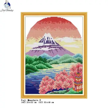 Fuji Kalnas 2 dekoracijos modelis kryželiu rinkinys 11CT 14CT skaičius atspausdintas audinys siuvinėjimui 