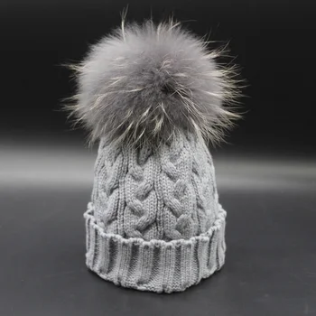 FURANDOWN Žiemos Kailiniai Skrybėlės Moterims Lady Šiltas Vilnos Megzti Beanie Kepurė Dažytos Gamtos Meškėnas Kailių Pompom Skrybėlę