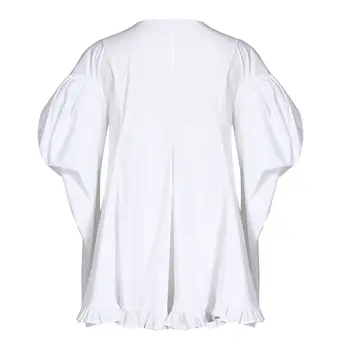 Getspring Moterų Shirt V-kaklo Sluoksniuotos Rankovėmis Medvilnės, Baltos spalvos Moteriški Viršūnes Palaidinukės ilgomis Rankovėmis Raukiniai Atsitiktinis Balta Palaidinė Moterims 2019