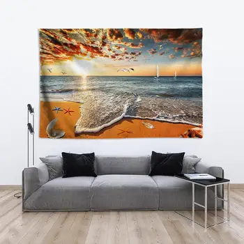 Golden Beach Jūros Peizažas 3D Gobelenas Didelės Sienos Gobelenas Psichodelinio Sienos Kabo tapiz sumalti tela Boho Namų Dekoro 78*118inch