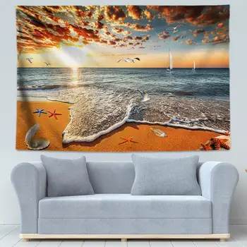 Golden Beach Jūros Peizažas 3D Gobelenas Didelės Sienos Gobelenas Psichodelinio Sienos Kabo tapiz sumalti tela Boho Namų Dekoro 78*118inch