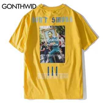 GONTHWID Juokinga Rūkymas Van Gogh T Shirts Streetwear Harajuku Stilius Mens Hip-Hop Street Tshirts 2020 Metų Vasaros Vyrų Mados Viršūnes Tee