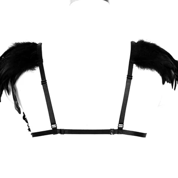 Goth Fearhers Epaulette Narve Bralette Nėriniai apkarpyti Viršūnes Nelaisvėje Pečių Sparnus Reguliuoti Dydį Fetišas Erotika Parodijos Burnin Korsetas