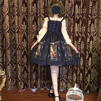 Gothic Lolita Dress Moteris Derliaus Kawaii Šifono Rūmuose Princesė Šalis Nešioti Žibintų Rankovėmis Atspausdintas Mielas Cosplay Kostiumai