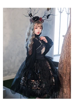 Gotikos derliaus saldus lolita dress nėrinių akių aukšto juosmens spausdinimo apynasrio viktorijos suknelė kawaii girl gothic lolita jsk loli cos