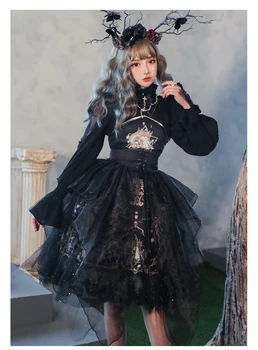 Gotikos derliaus saldus lolita dress nėrinių akių aukšto juosmens spausdinimo apynasrio viktorijos suknelė kawaii girl gothic lolita jsk loli cos